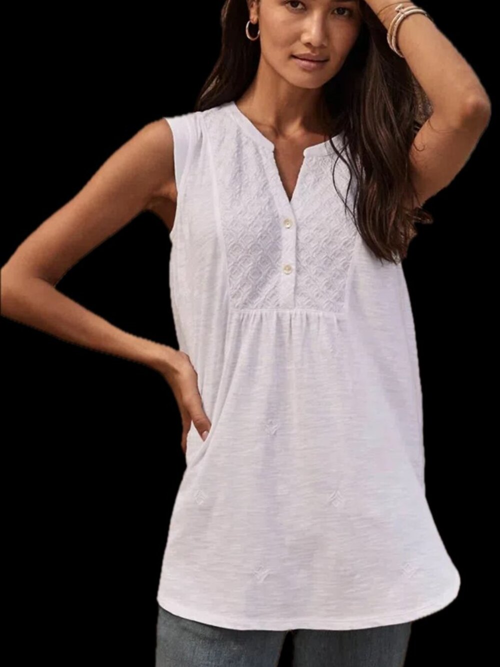 JJill Pure Jill Tonal Embroidered Tunic, White, L